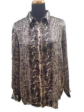Vintage The Work Connection Women's 100% Silk Animal Print Top Size L *(240)